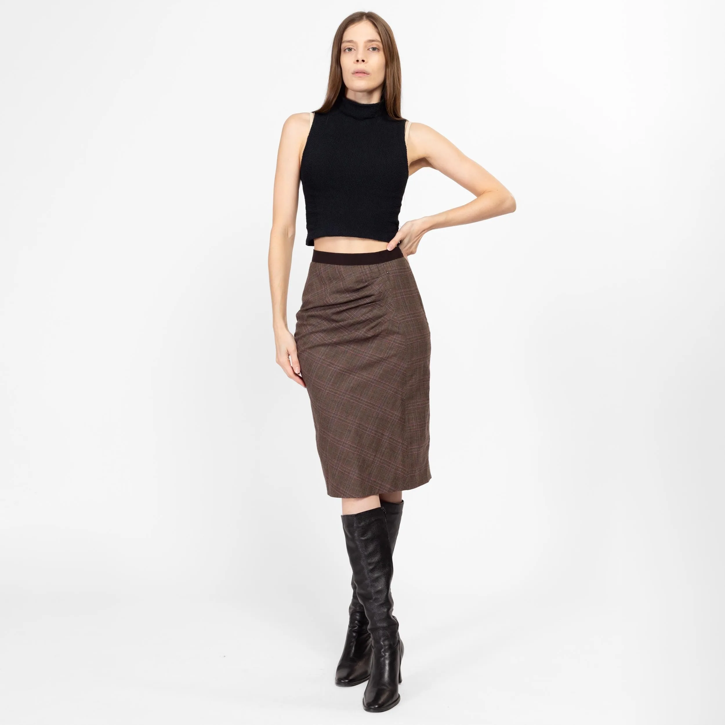 XS-Sm Y2K Plaid Asymmetrical Pencil Skirt