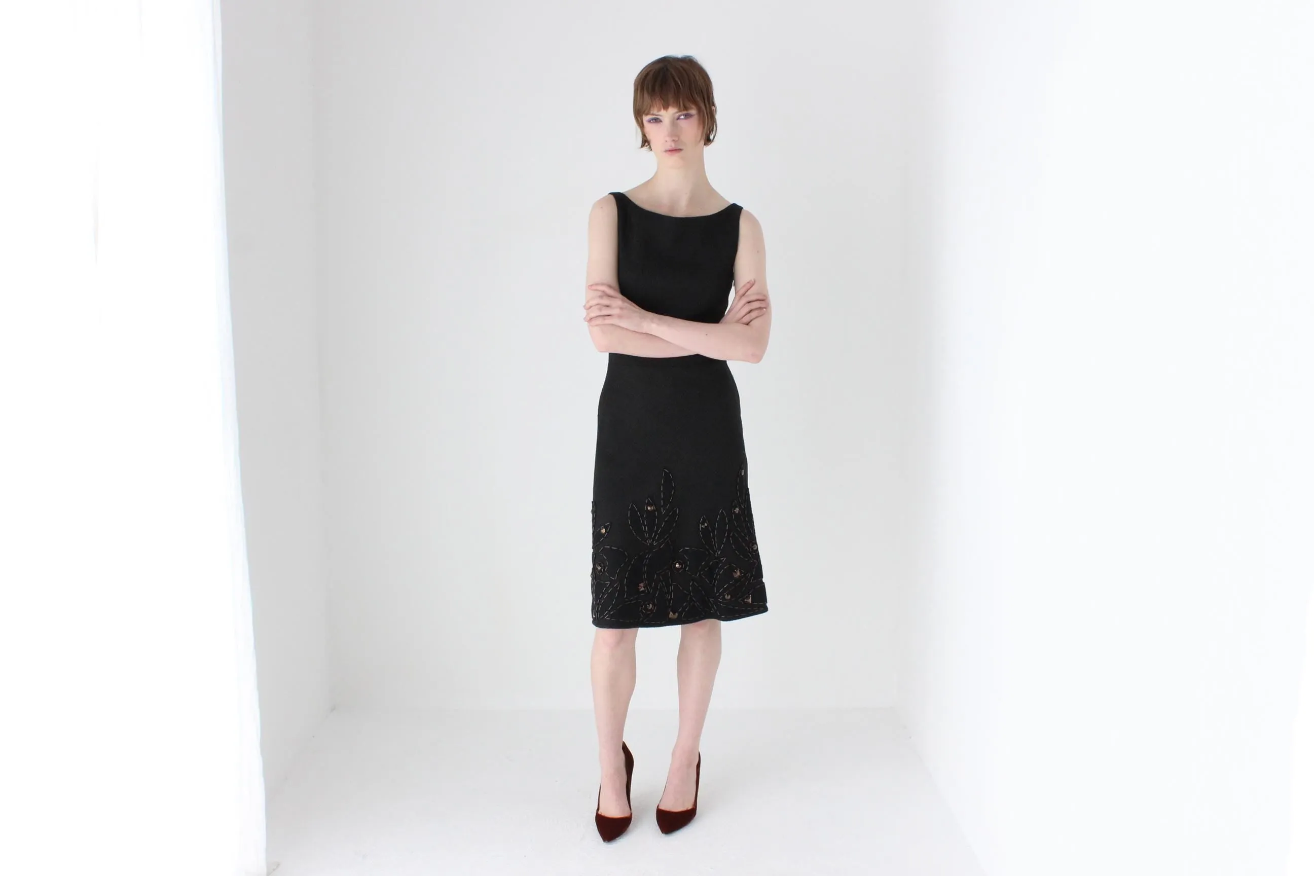 Y2K MOSCHINO Chic Black Wool   Silk High Neck Dress