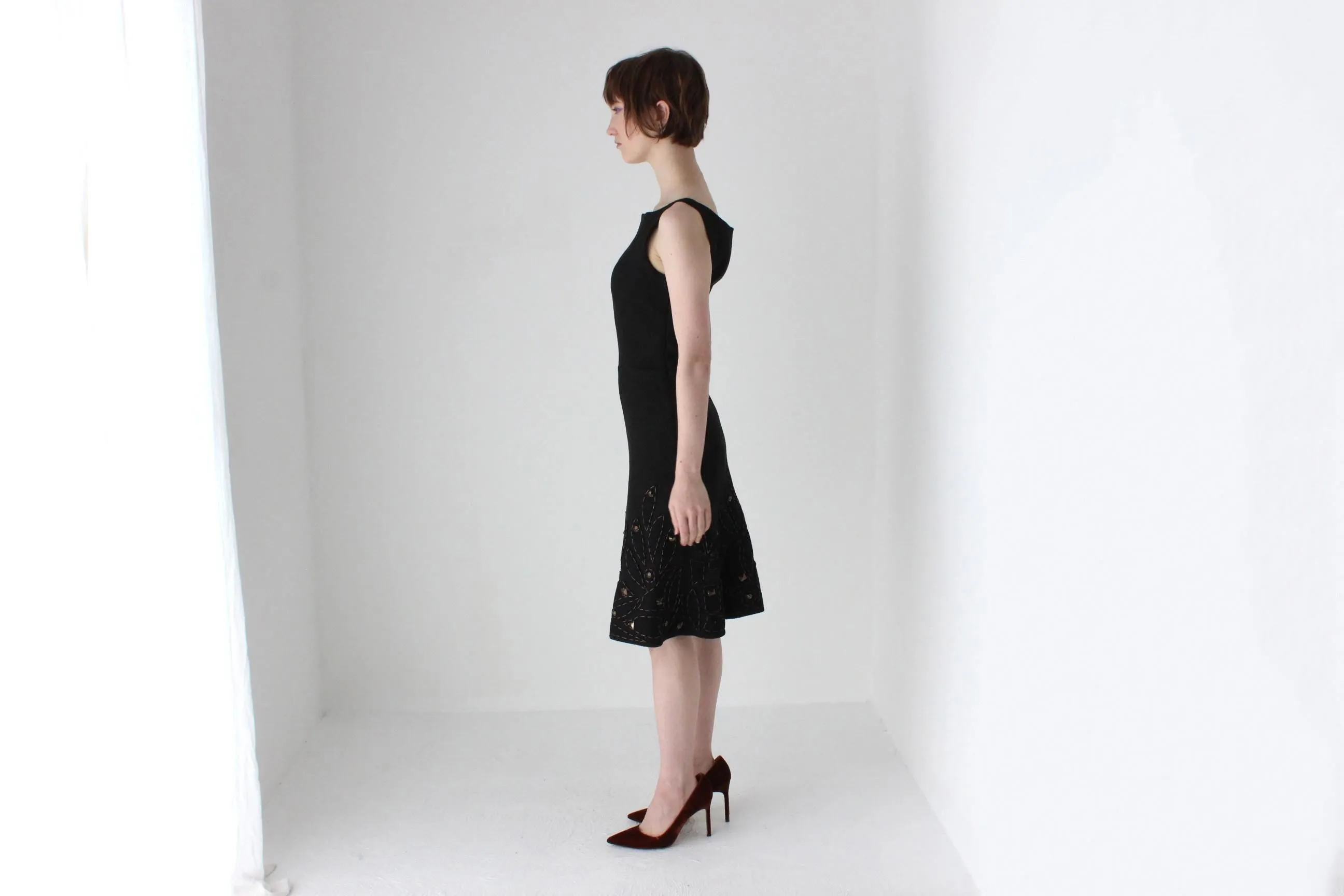 Y2K MOSCHINO Chic Black Wool   Silk High Neck Dress