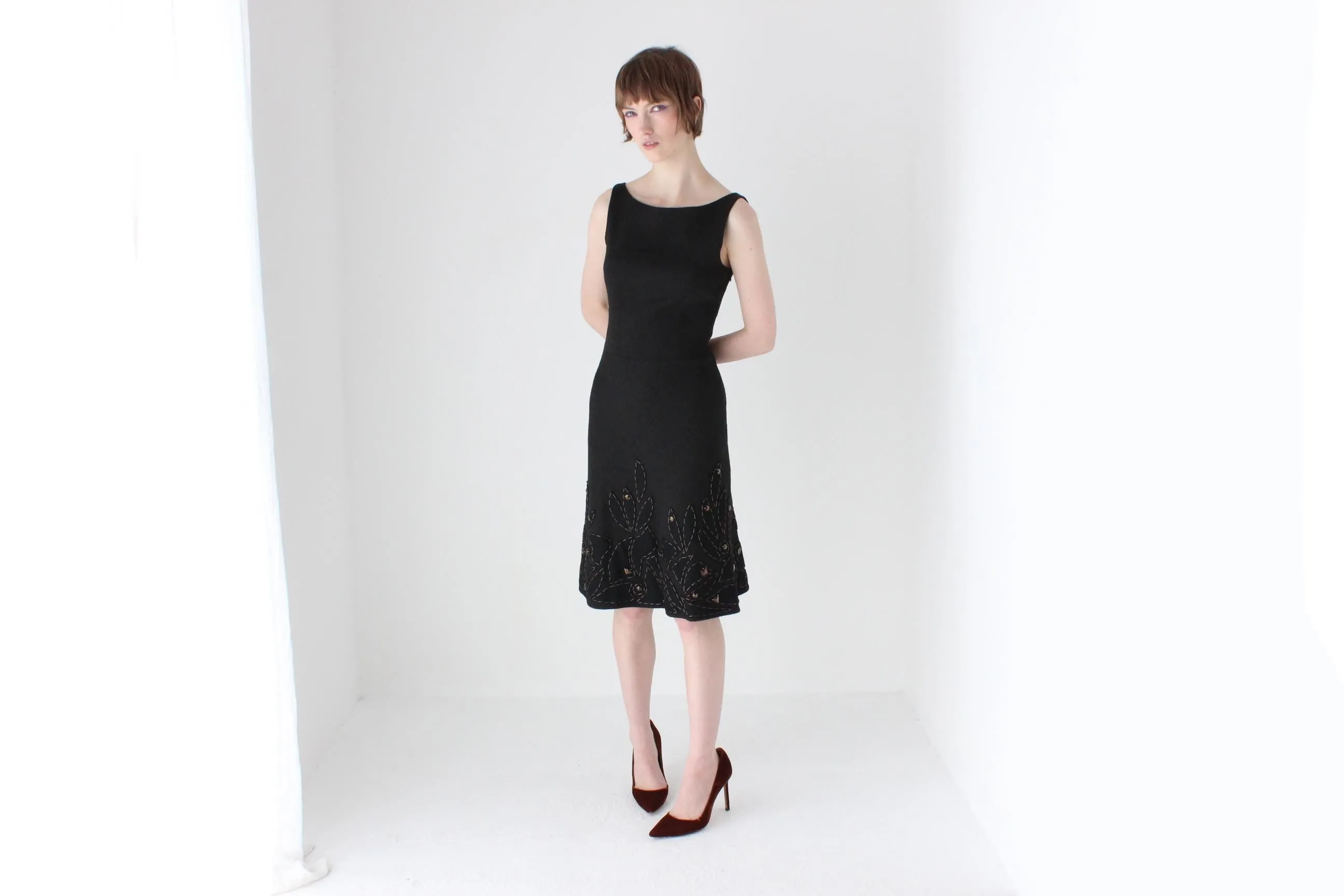 Y2K MOSCHINO Chic Black Wool   Silk High Neck Dress