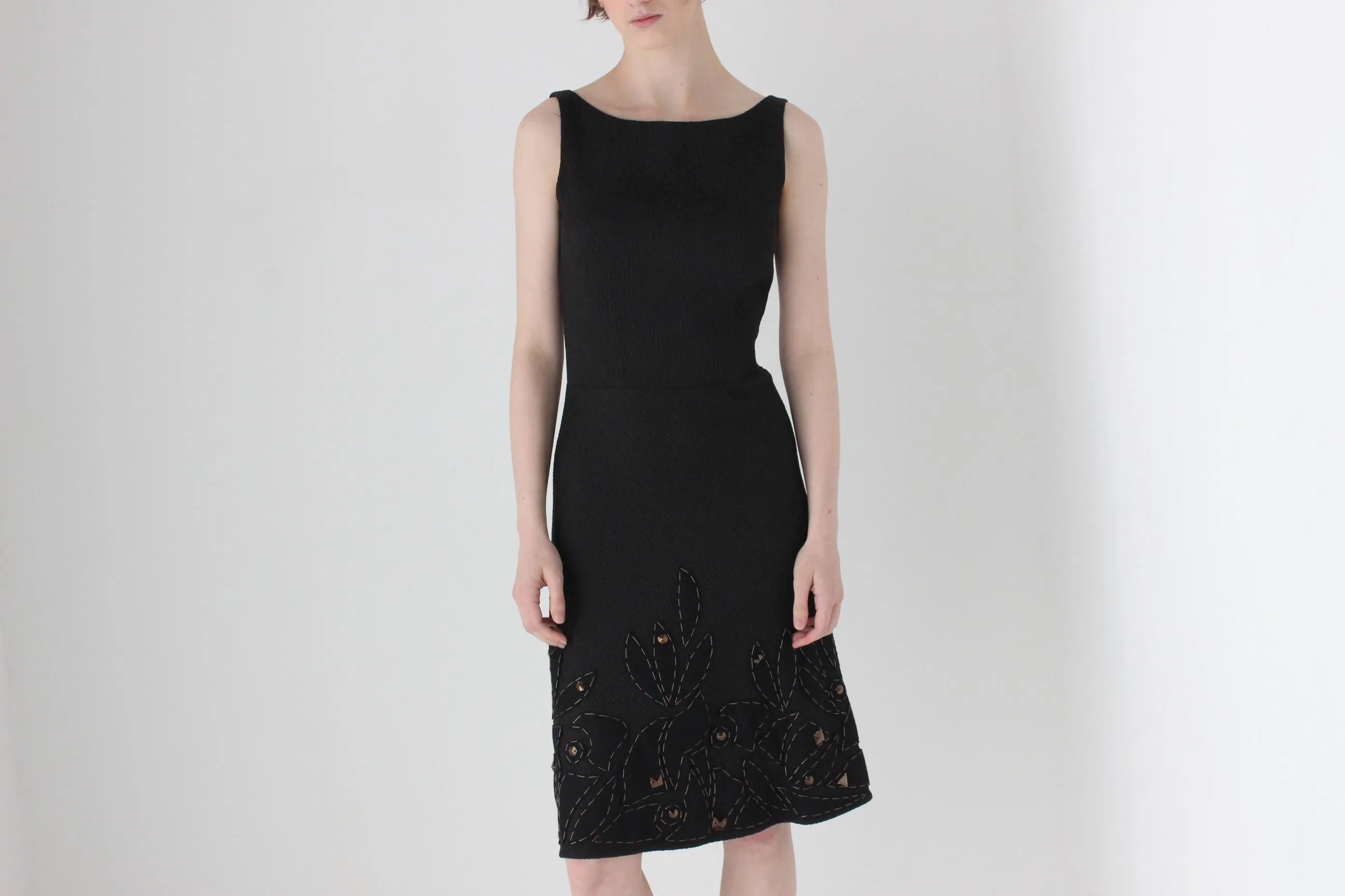 Y2K MOSCHINO Chic Black Wool   Silk High Neck Dress