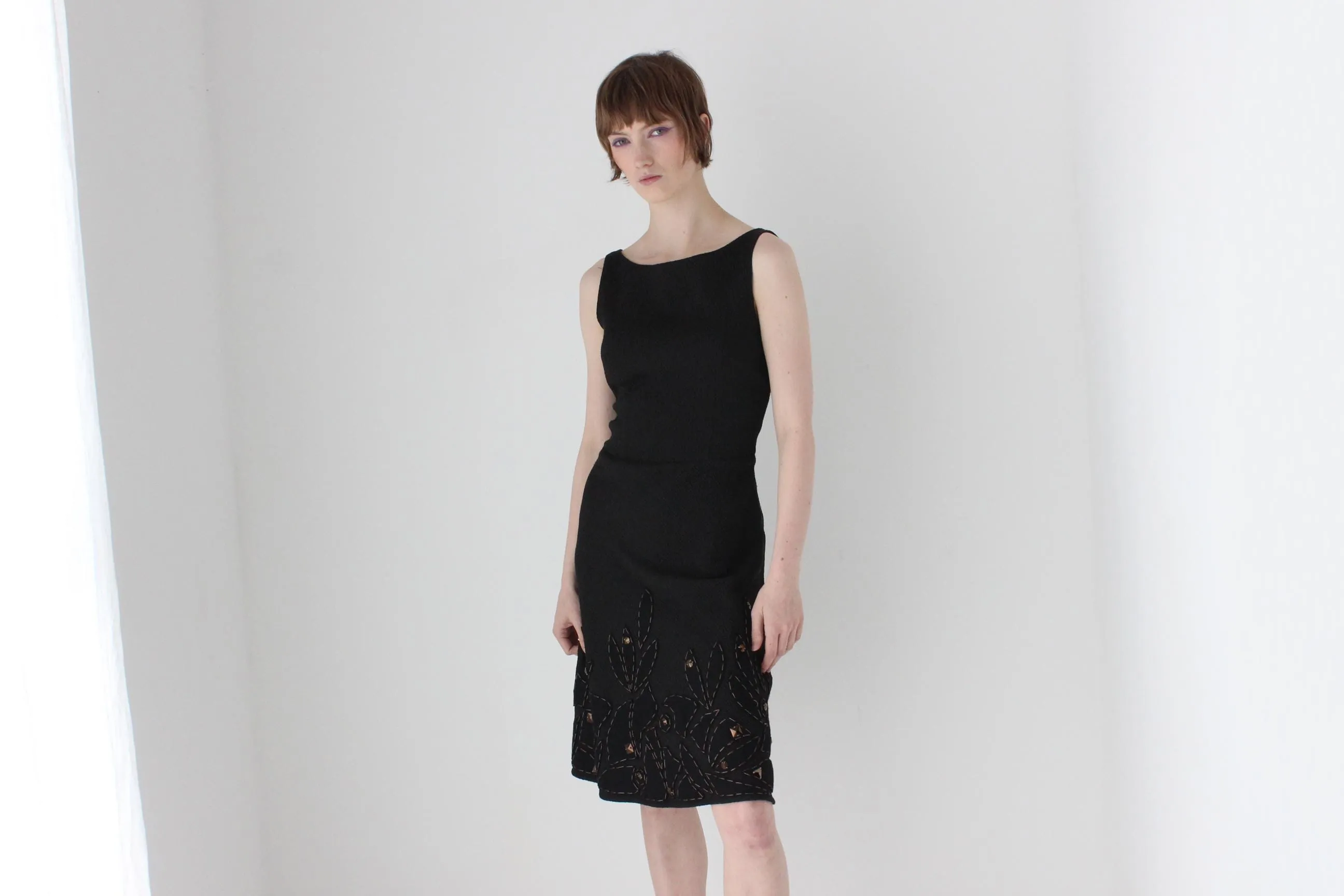 Y2K MOSCHINO Chic Black Wool   Silk High Neck Dress