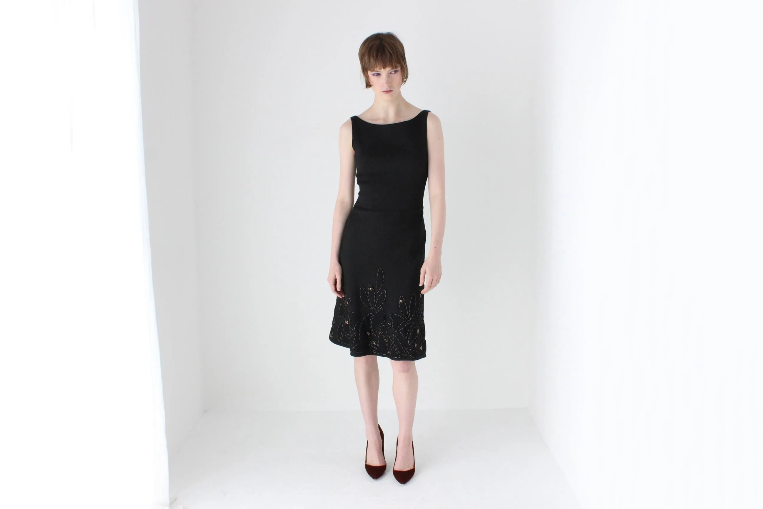 Y2K MOSCHINO Chic Black Wool   Silk High Neck Dress