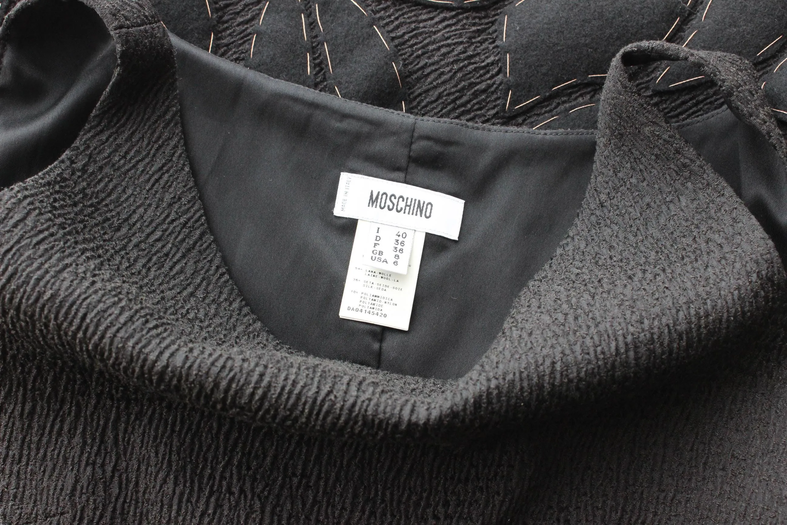 Y2K MOSCHINO Chic Black Wool   Silk High Neck Dress