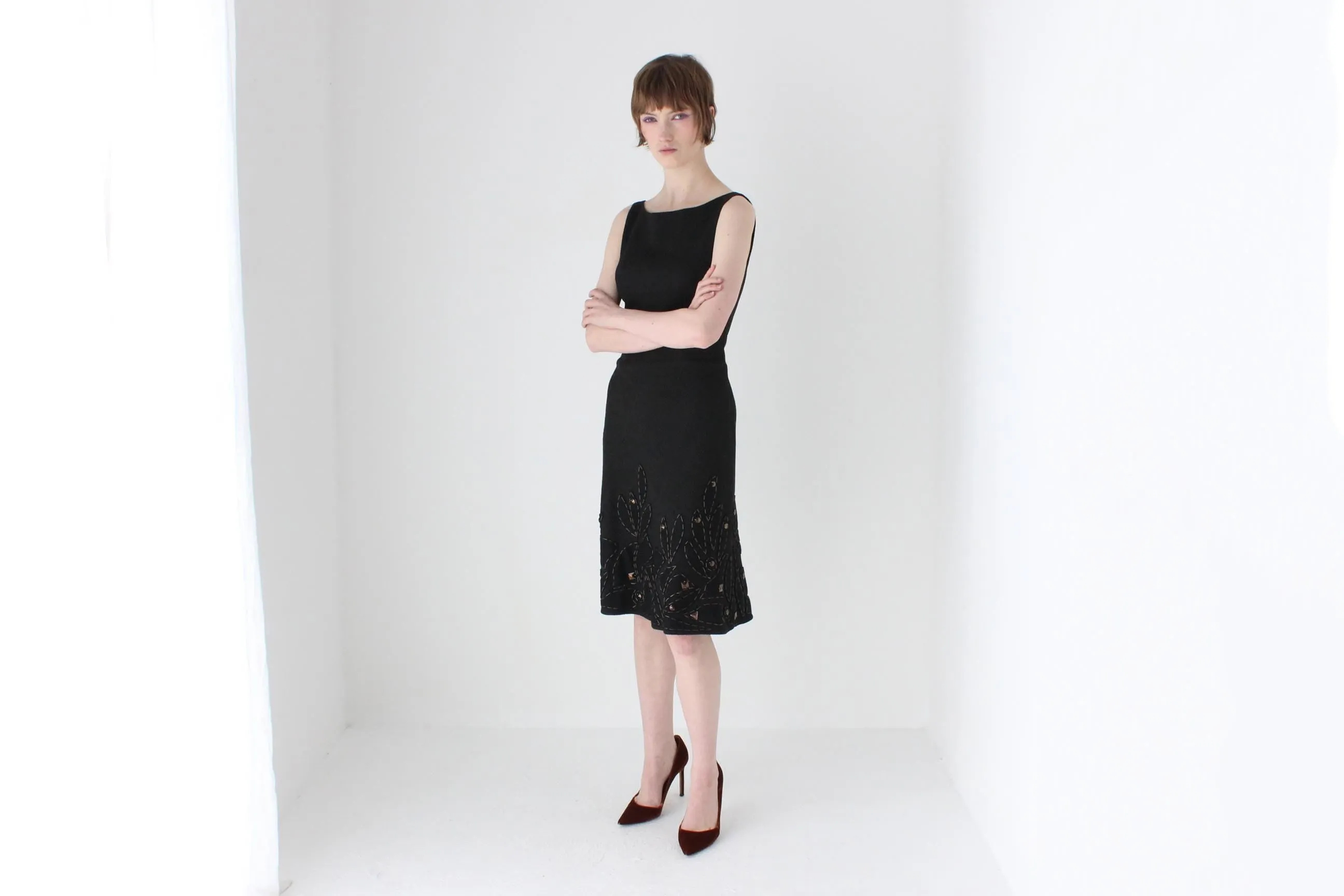 Y2K MOSCHINO Chic Black Wool   Silk High Neck Dress