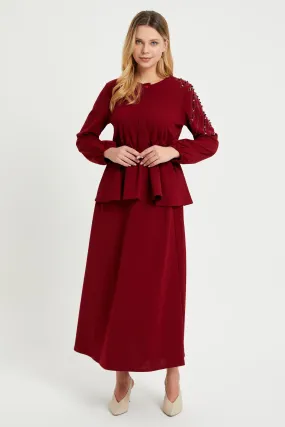ZRF Women Embroidered Sleeve Suit - Burgundy - Caserta